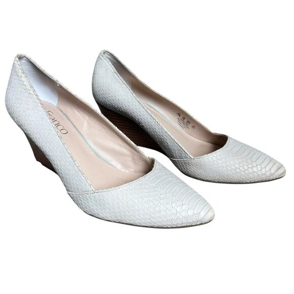 Franco Sarto Frankie Taupe Greige Reptile Wedge Pumps Size 7.5 - Picture 1 of 11